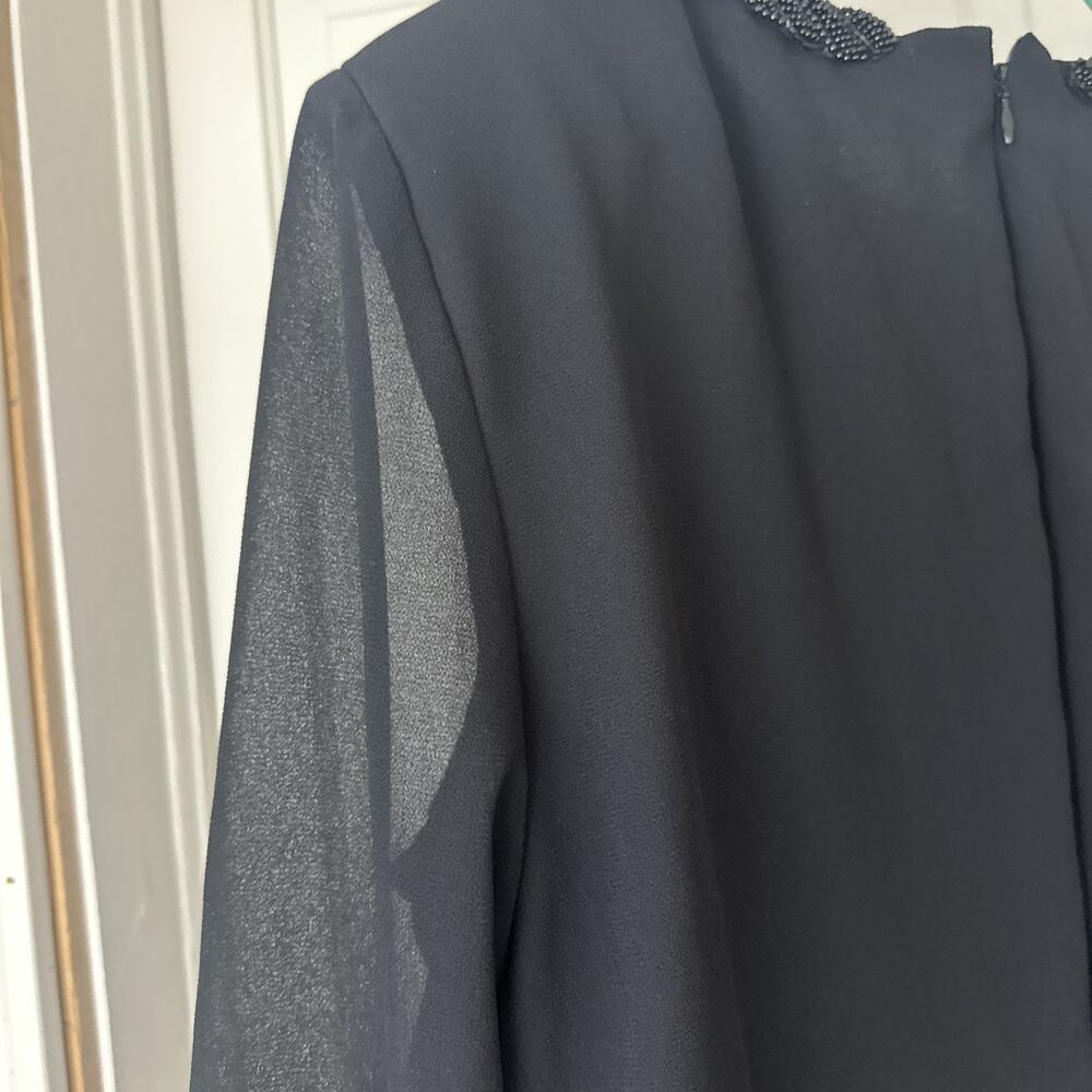 VTG Patra Shirt Dress Size 14 Black Long Sleeve Zipper Layered Beaded - Picture 9 of 9
